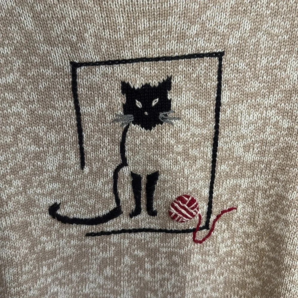 Vintage Y2K Christopher & Banks Cat Embroidered Knit Crewneck Sweater Medium - Picture 2 of 8